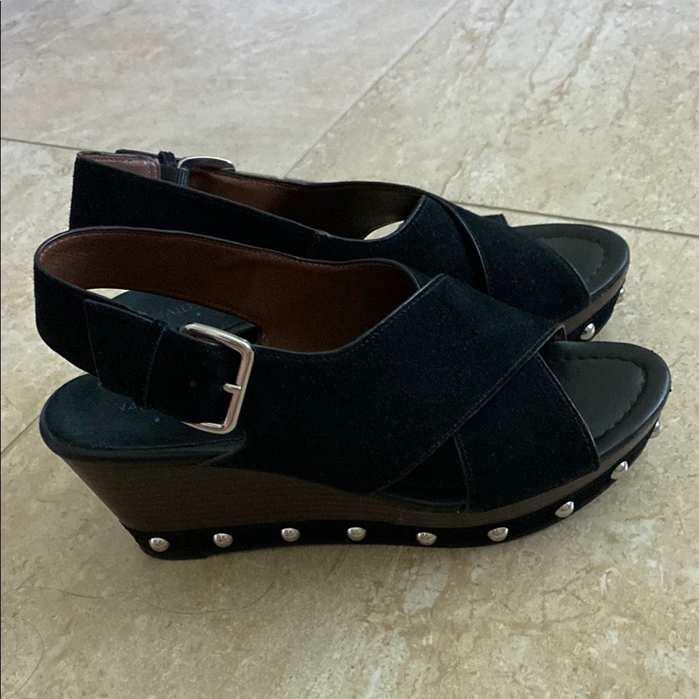 Donald J. Pliner Black Wedge Sandals with Adjustable Ankle Strap